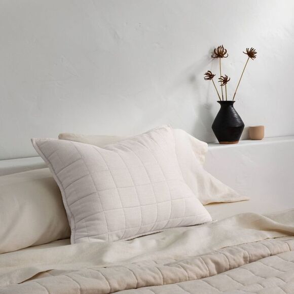 Casaluna -  Linen-Blend Pillow Sham Minimalist OEKO-T Natural - Picture 2 of 4